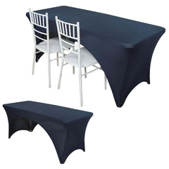 Stretch Spandex 96"x30" Rectangle Table Cover Navy Blue with Curved Open Back Design Tailored Professional Look
