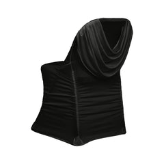 Spandex Folding Chair Cover Black with Ruched Swag Back and Foot Pockets – Fitted Stretch Slipcover