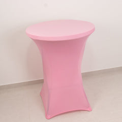 Spandex 30" Round Cocktail Table Cover Pink - Easy to Maintain Stretch Fitted Highboy Tablecloth