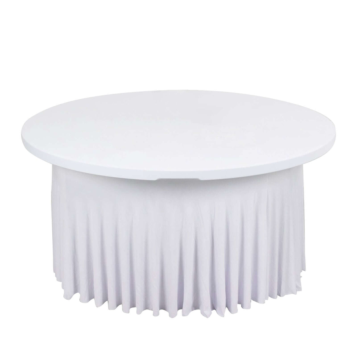 Spandex Round 5ft Table Skirt White with Wavy Skirt-Like Effect Stylish Table Cover for Weddings, Banquets & Trade Shows