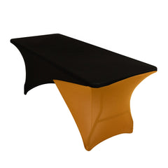 Stretch Spandex 72"x30" Rectangle Table Cover Black/Gold Cross Over Design - Two-Piece Fitted Tablecloth with Elastic Foot Pockets